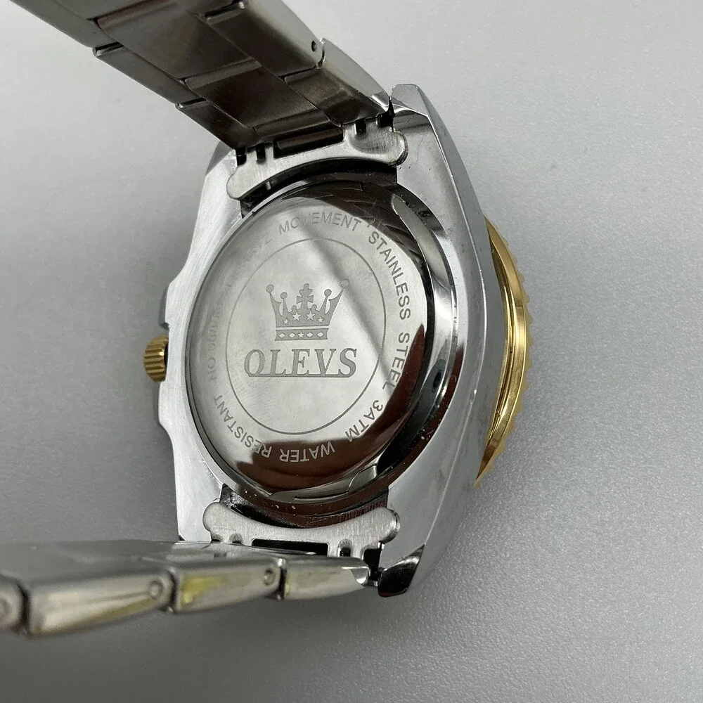 OLEVS Dazzling Quartz Mens Watch 41mm Blue Dial Two Tone Diver Date 8.25